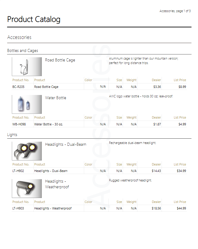 Product Catalog Report Product Catalog